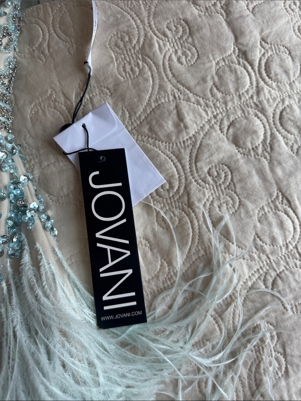 Jovani Embellished Feather Cocktail Dress in Light Aqua - Picture 3 of 4